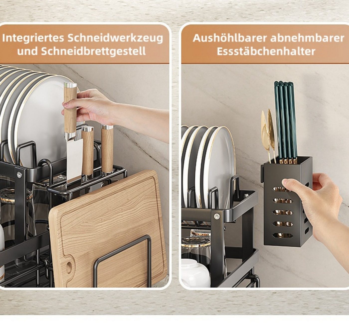 ibettertec Geschirrständer Geschirrständer, Abtropfgestell,2-stufiges Geschirrabtropfgestell, Mit einem automatischen Abwassersystem ausgestattet – Bild 4 von 5