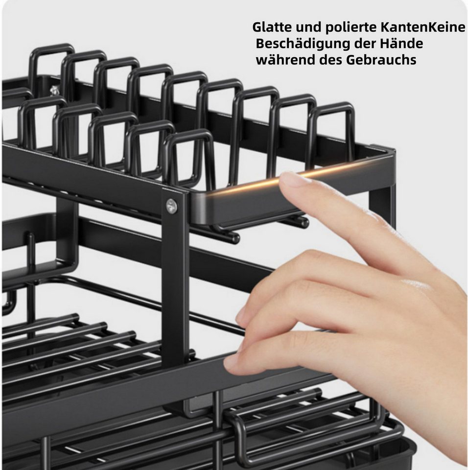 ibettertec Geschirrständer Geschirrständer, Abtropfgestell,2-stufiges Geschirrabtropfgestell, Mit einem automatischen Abwassersystem ausgestattet – Bild 5 von 5