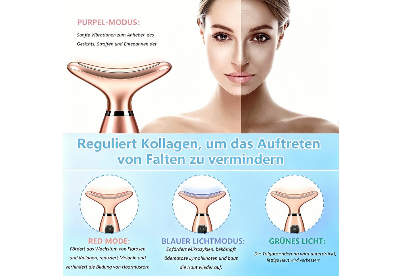 ibettertec Gesichtsmassagegerät Face Gerät Gesichtsmassagegerät, Gesicht Massagegerät lifting, mit 4 Modi Massagemodi Beauty Tool, Face Lifting Gerät für Gesich – Bild 4 von 5