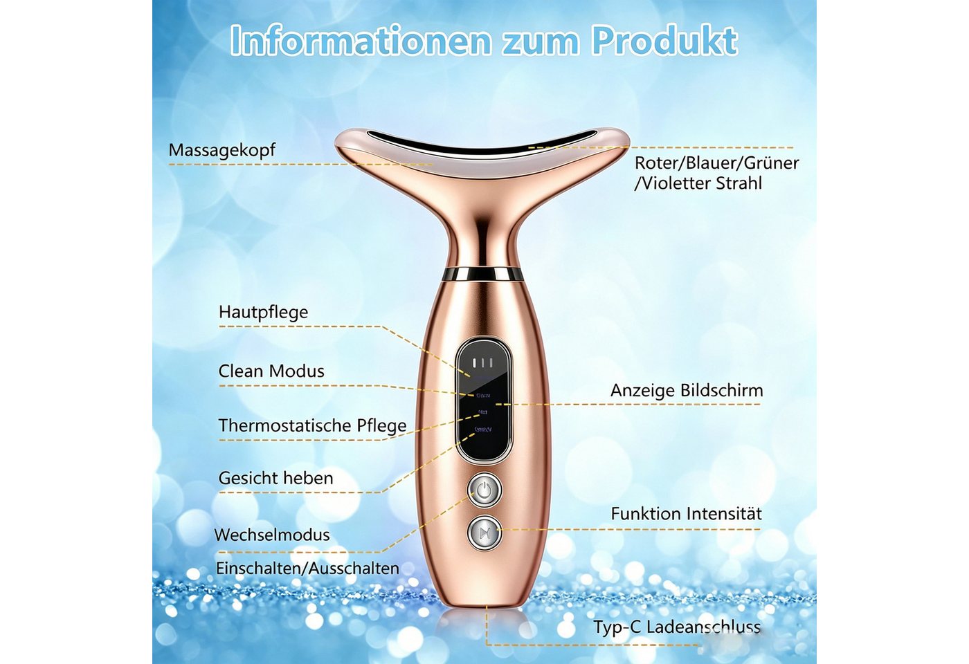ibettertec Gesichtsmassagegerät Face Gerät Gesichtsmassagegerät, Gesicht Massagegerät lifting, mit 4 Modi Massagemodi Beauty Tool, Face Lifting Gerät für Gesich – Bild 5 von 5