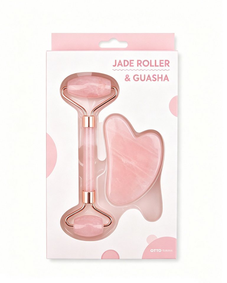 ibettertec Gesichtsmassagegerät Gua Sha Stein mit Gesichtsroller, 2-teiliges Gua Sha Set, Rosenquarz Doppelender Gesichtsroller + Gua Sha, Jade Roller & Gesicht – Bild 2 von 5