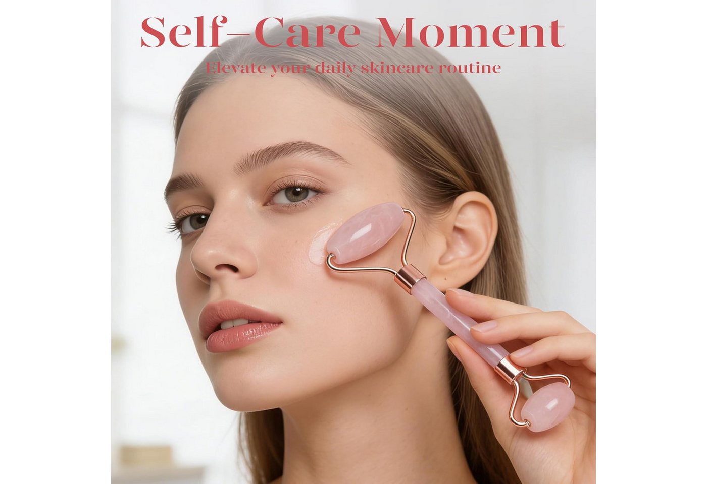 ibettertec Gesichtsmassagegerät Gua Sha Stein mit Gesichtsroller, 2-teiliges Gua Sha Set, Rosenquarz Doppelender Gesichtsroller + Gua Sha, Jade Roller & Gesicht – Bild 3 von 5