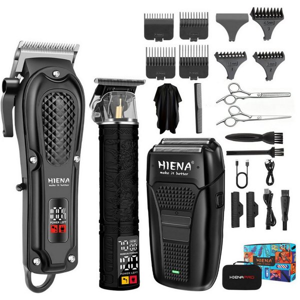 ibettertec Haarschneider Set Herren, Profi Haarschneidemaschine, Barttrimmer, Barber Set mit Rasierer, Präzisionstrimmer, LED-Display und 8 Kämmen, 3 Geräte, LE