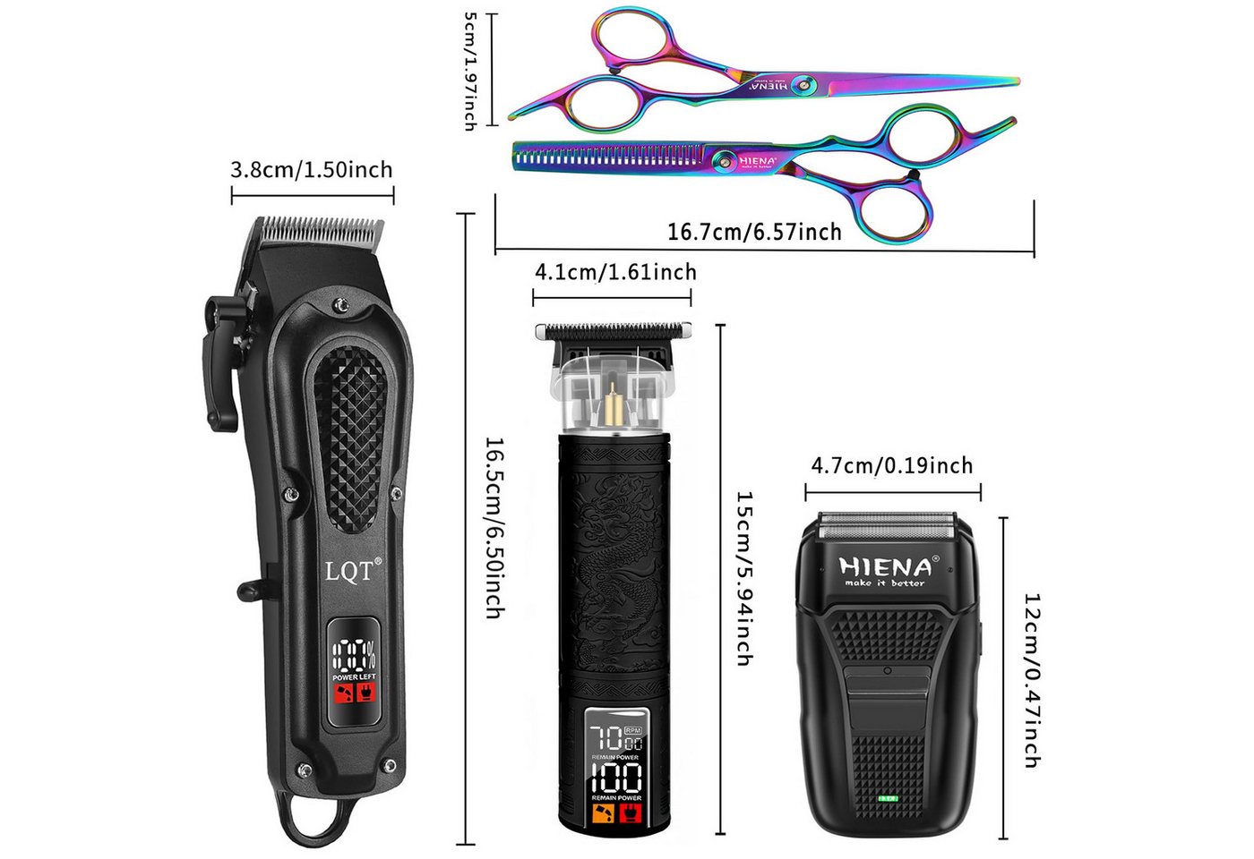 ibettertec Haarschneider Set Herren, Profi Haarschneidemaschine, Barttrimmer, Barber Set mit Rasierer, Präzisionstrimmer, LED-Display und 8 Kämmen, 3 Geräte, LE – Bild 2 von 5