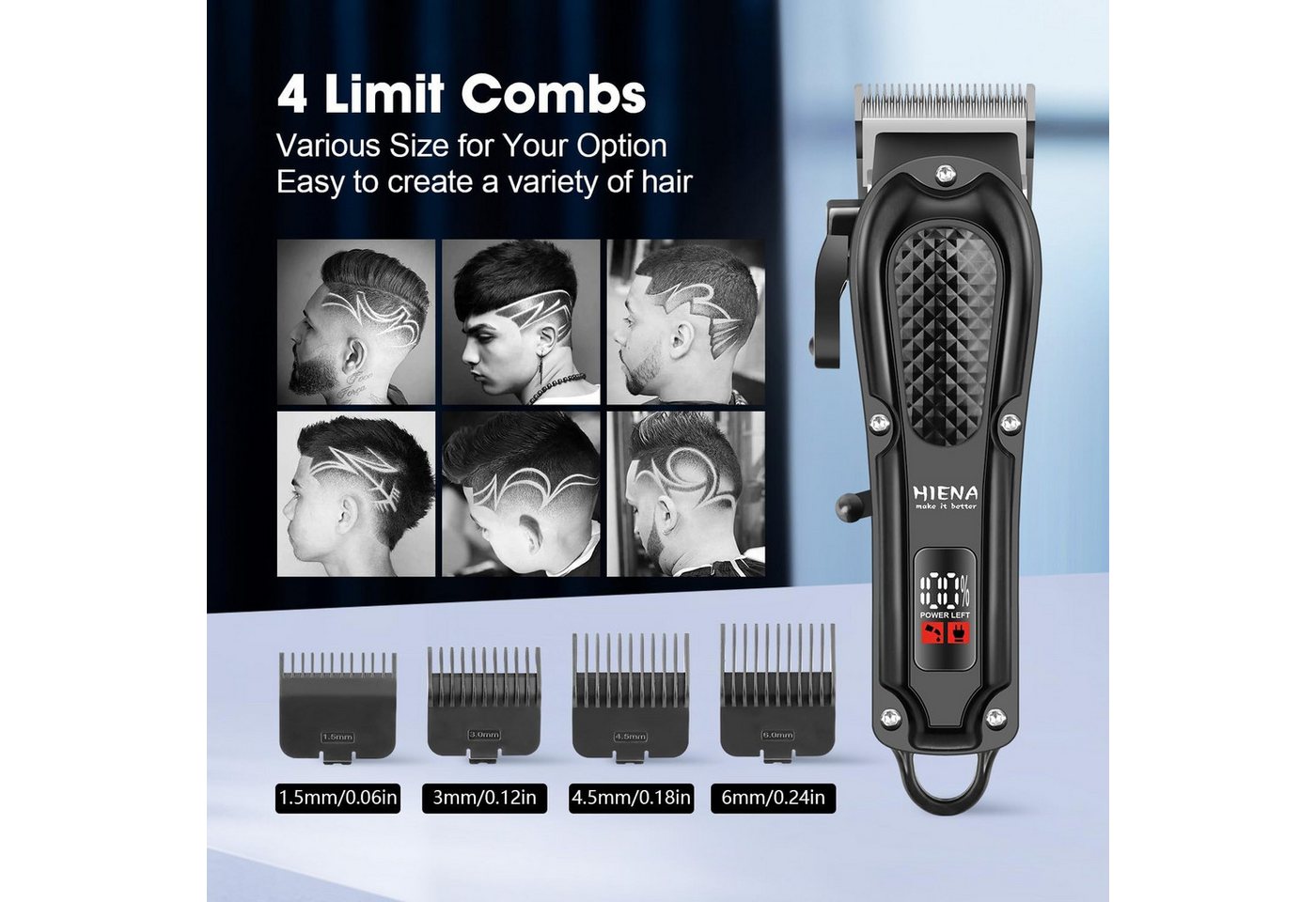ibettertec Haarschneider Set Herren, Profi Haarschneidemaschine, Barttrimmer, Barber Set mit Rasierer, Präzisionstrimmer, LED-Display und 8 Kämmen, 3 Geräte, LE – Bild 4 von 5
