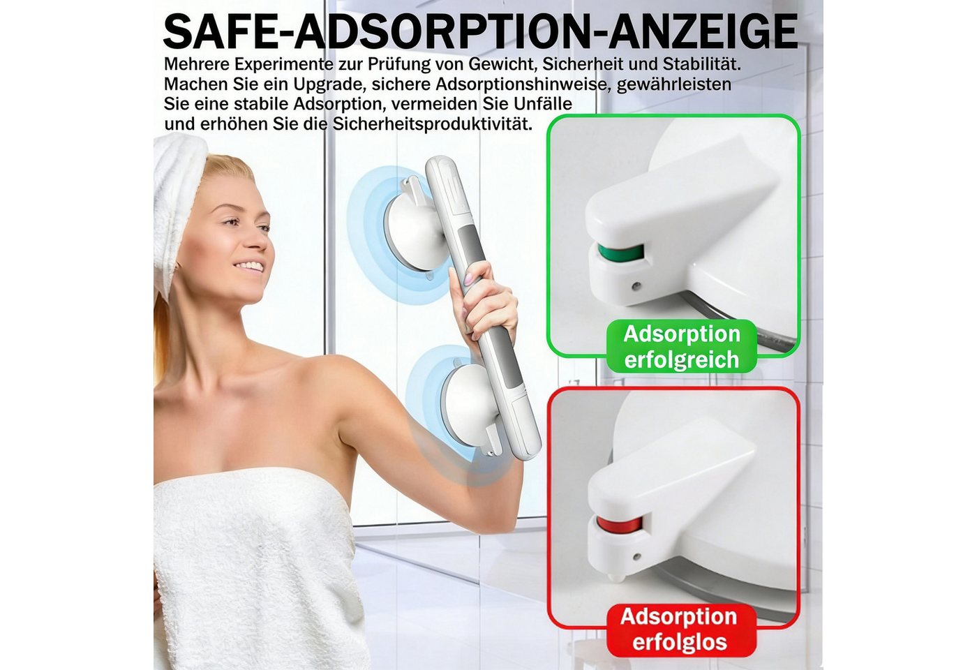 ibettertec Haltegriff Haltegriff mit Saugnapf Duschgriff Dusche ohne Bohren für Senioren, Badewannengriff ohne Bohren, Duschgriff mit Saugnapf, Sauggriff Bad – Bild 2 von 5