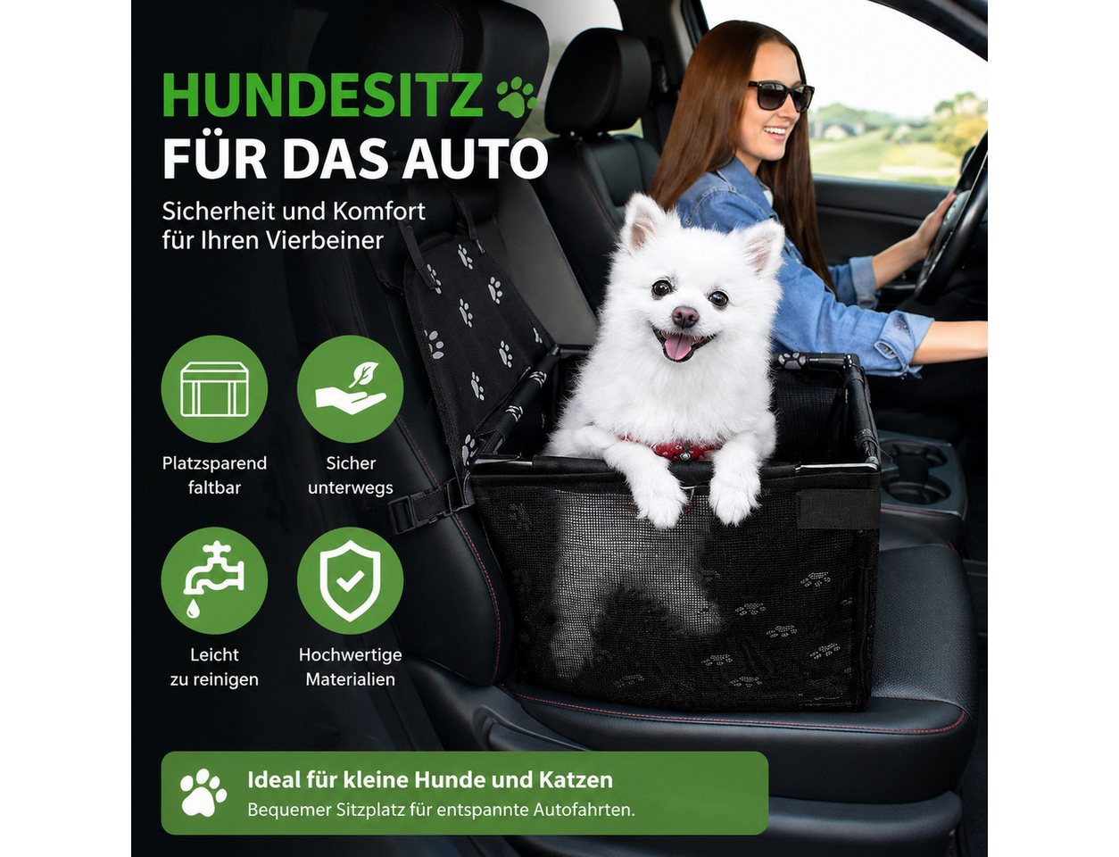 ibettertec Hunde-Autositz Hundesitz Auto – Sicher, Stabil, Für Rückbank & Vordersitz, atmungsaktivem Mesh, mit Sicherheitsgurt, faltbar,40*33*45cm – Bild 2 von 5