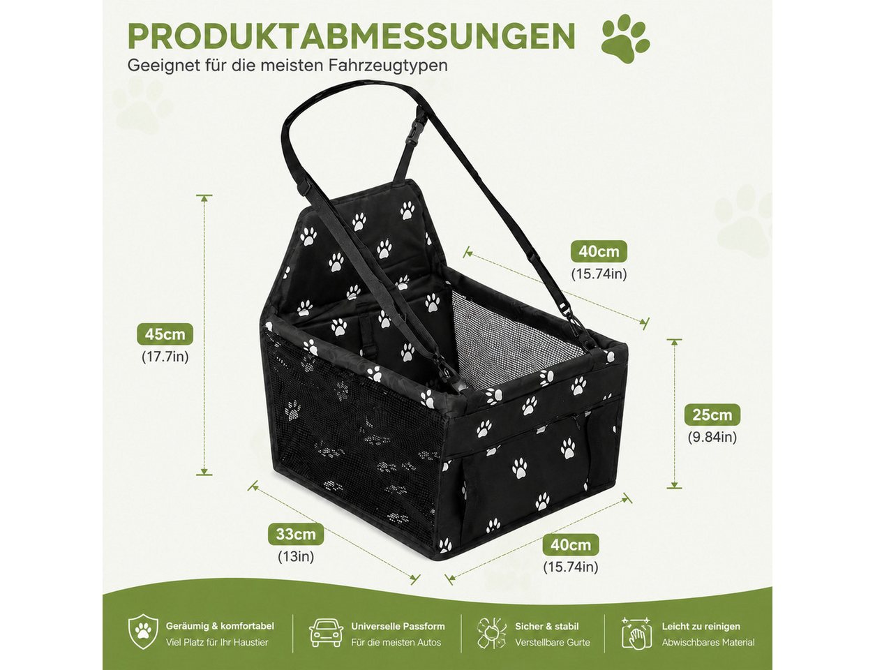ibettertec Hunde-Autositz Hundesitz Auto – Sicher, Stabil, Für Rückbank & Vordersitz, atmungsaktivem Mesh, mit Sicherheitsgurt, faltbar,40*33*45cm – Bild 3 von 5