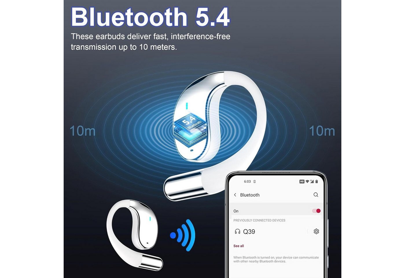 ibettertec In Ear Ohrhörer, Sprachübersetzer Kopfhörer AI Übersetzungskopfhörer Open-Ear-Kopfhörer (3-in-1 Sprachubersetzer Kopfhorer, Bluetooth 5.4 Sport-Kopfh – Bild 5 von 5