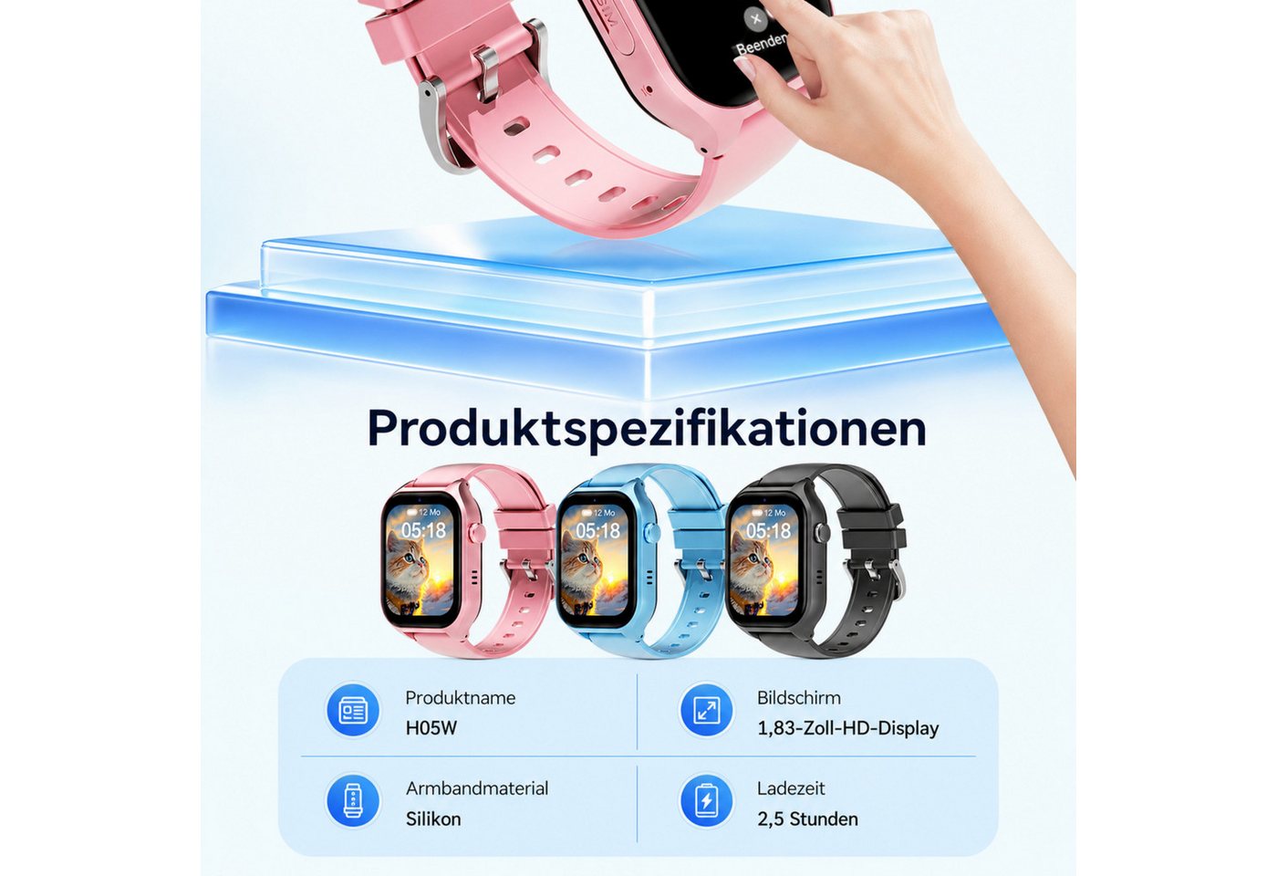 ibettertec Kinderuhr 2026 Smartwatch Kinder mit GPS und 4G, Installierbare APP Smartwatch (Smartwatch cm) 1,83"", 8GB, GPS+LES+WiFi, 4G-LTE, IP67, SOS, Bluetoot – Bild 5 von 5