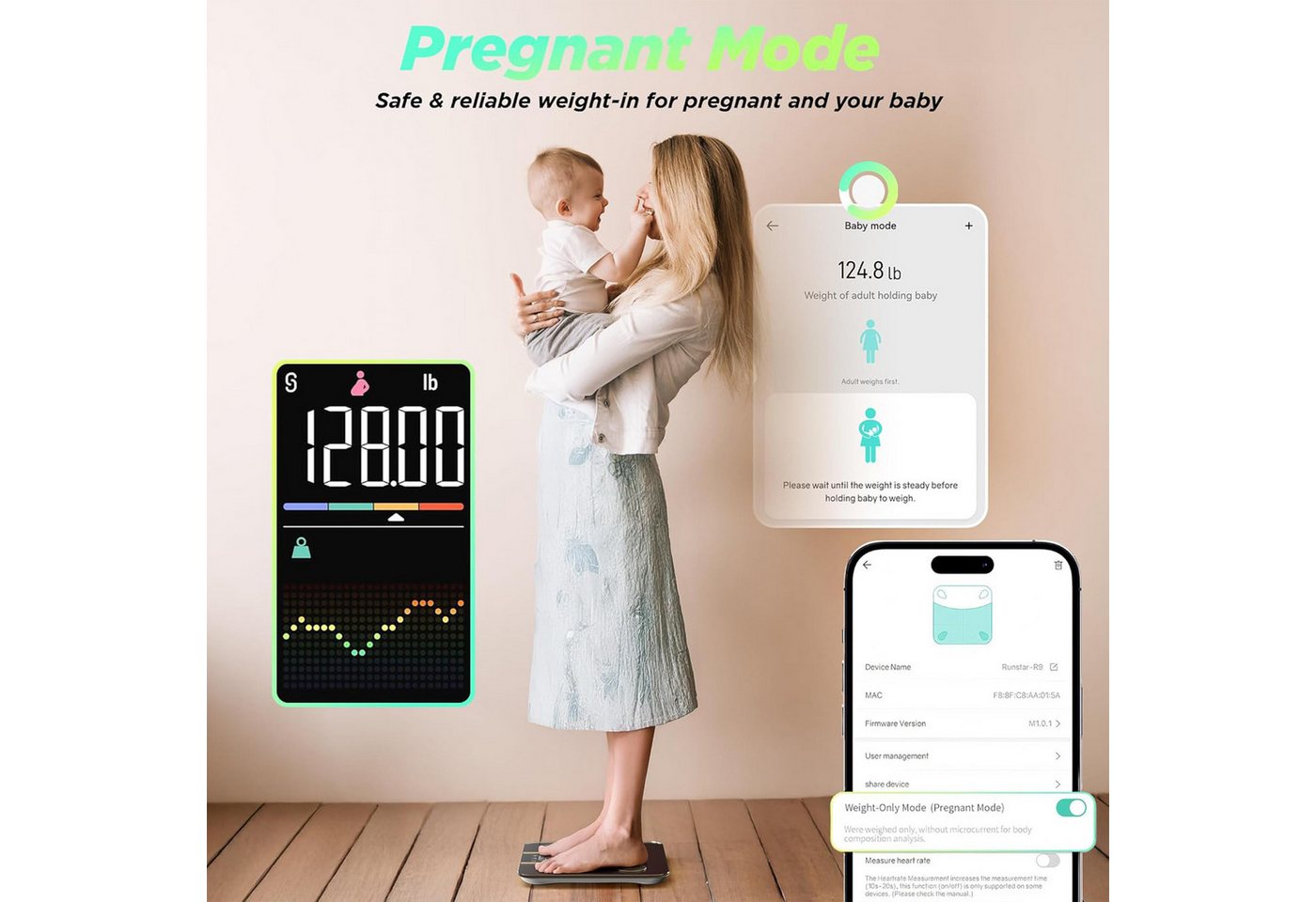 ibettertec Körper-Analyse-Waage Digitale Bluetooth Waage für Personen, Körperfettwaage, mit App zur Übertragung und Tracking der Messwerte, Full Body Scan, BMI, – Bild 3 von 5