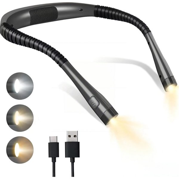 ibettertec LED Leselampe Hals Leselampe,Nackenlampe,Buchlampe,3 Farben&3 Helligkeiten, LED fest integriert, Neutralweiß, Kaltweiß, Gelbes Licht, für Lesen im Be