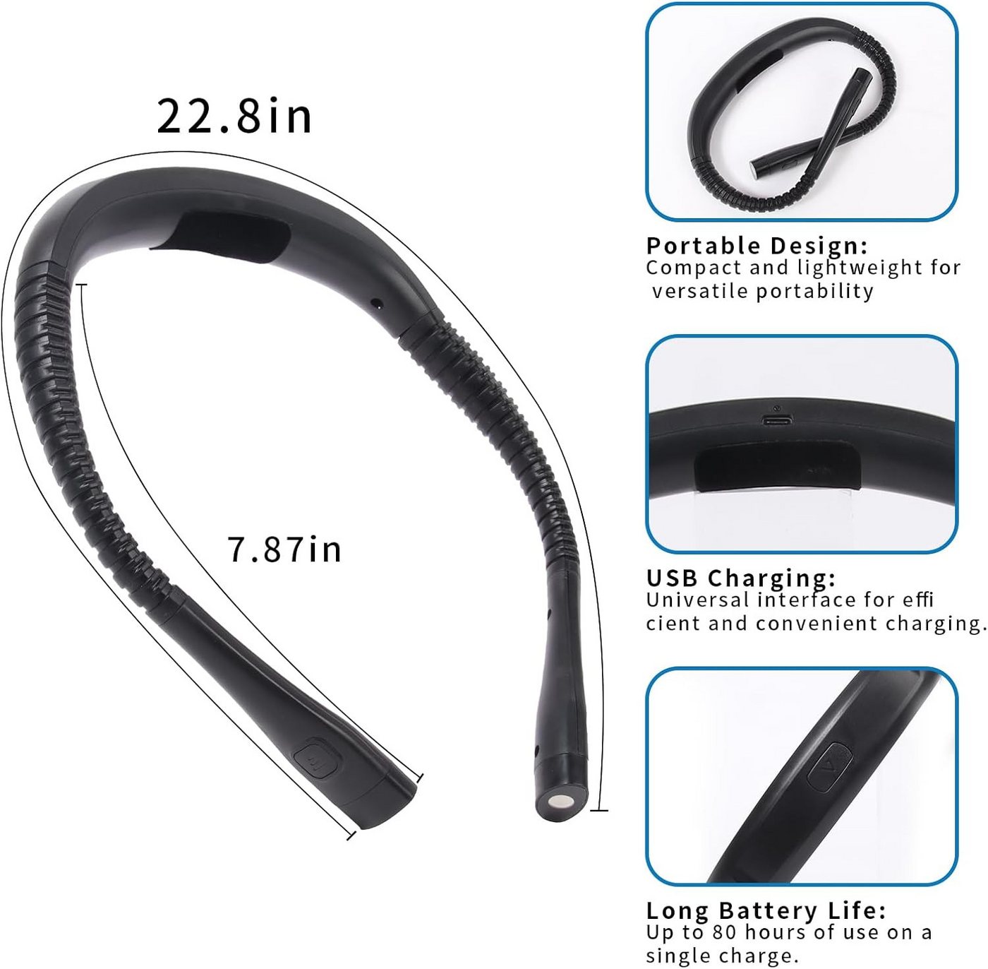 ibettertec LED Leselampe Hals Leselampe,Nackenlampe,Buchlampe,3 Farben&3 Helligkeiten, LED fest integriert, Neutralweiß, Kaltweiß, Gelbes Licht, für Lesen im Be – Bild 2 von 5