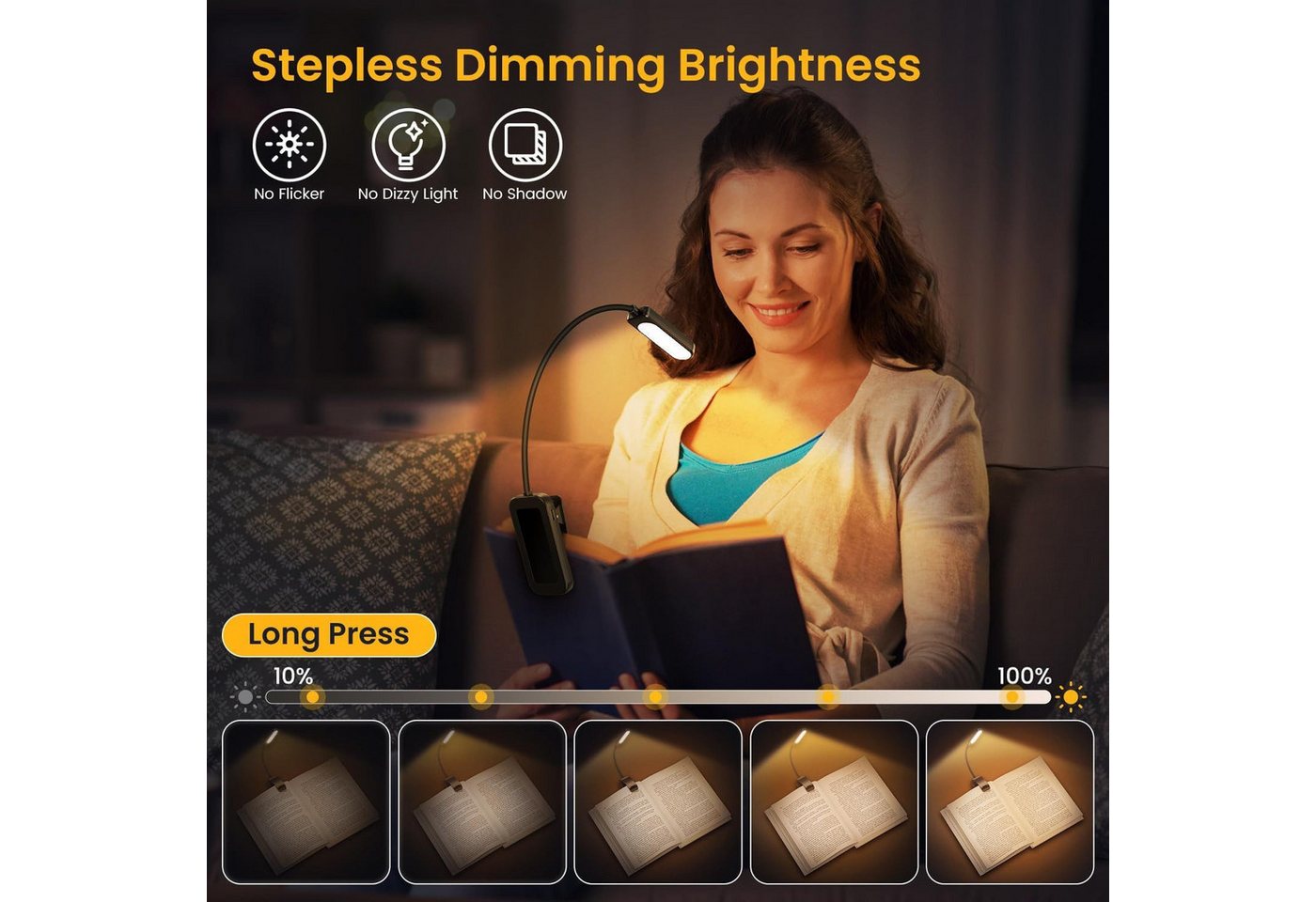 ibettertec LED Leselampe mit 3 Farbtemperatur Modi 5 Helligkeitsstufen, 360° Flexibel Leselicht für Nachtlesen ins Bett 80H lange Akkulaufzeit, Dauerbeleuchtung – Bild 4 von 5