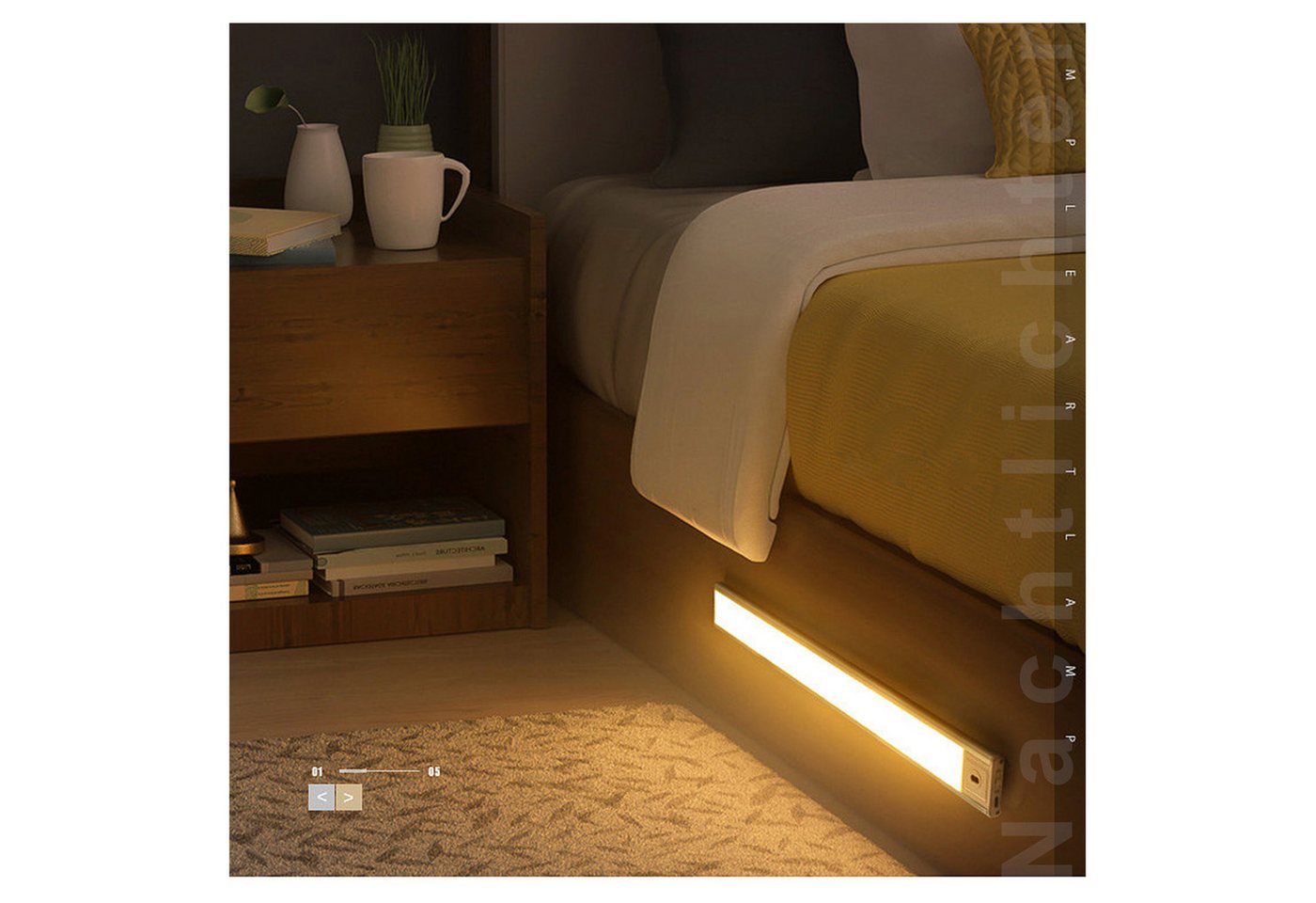 ibettertec LED Lichtleiste Nachtlicht, Wiederaufladbar Treppenlicht,Unterbauleiste Sensor Leuchte, Schrankleuchten mit Bewegungsmelder, LED fest integriert, LED – Bild 3 von 5