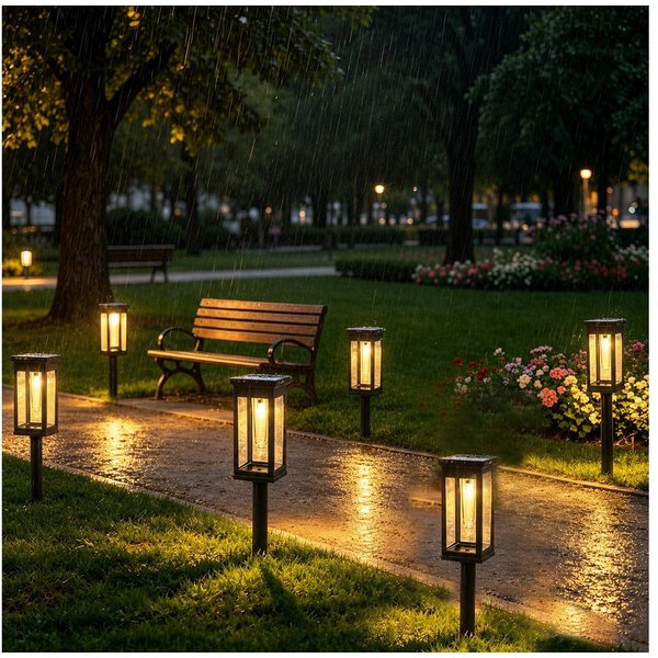 ibettertec LED Solarleuchte Solarlampen, Solarlampen für Außen Garten, Metall Solar Gartenleuchten für Außen Garten Draußen Balkon, IP65 Wasserdicht Solarlatern