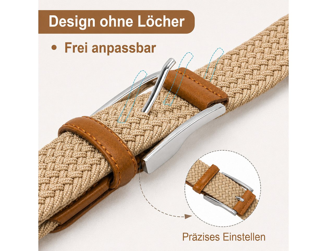 ibettertec Ledergürtel Stoffgürtel Stretchgürtel Elastik Flechtgürtel Geflochtener (und Elastischer Dehnbarer Gürtel, für Damen und Herren) Breite 3.5cm Länge 1 – Bild 2 von 5