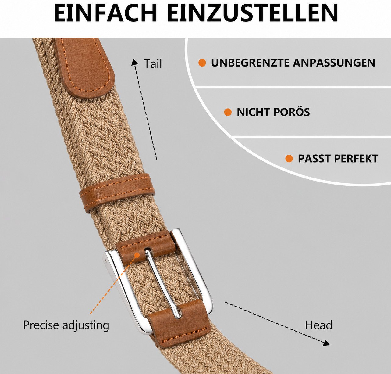 ibettertec Ledergürtel Stoffgürtel Stretchgürtel Elastik Flechtgürtel Geflochtener (und Elastischer Dehnbarer Gürtel, für Damen und Herren) Breite 3.5cm Länge 1 – Bild 3 von 5