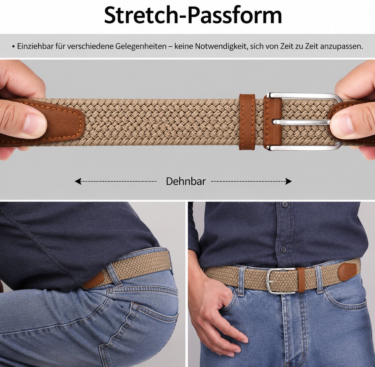 ibettertec Ledergürtel Stoffgürtel Stretchgürtel Elastik Flechtgürtel Geflochtener (und Elastischer Dehnbarer Gürtel, für Damen und Herren) Breite 3.5cm Länge 1 – Bild 4 von 5