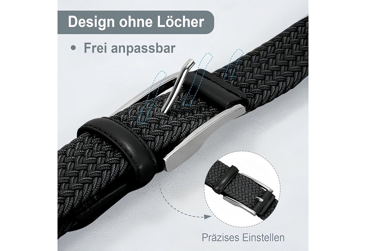 ibettertec Ledergürtel Stoffgürtel Stretchgürtel Elastik Flechtgürtel Geflochtener (und Elastischer Dehnbarer Gürtel, für Damen und Herren) Breite 3.5cm Länge 1 – Bild 2 von 5