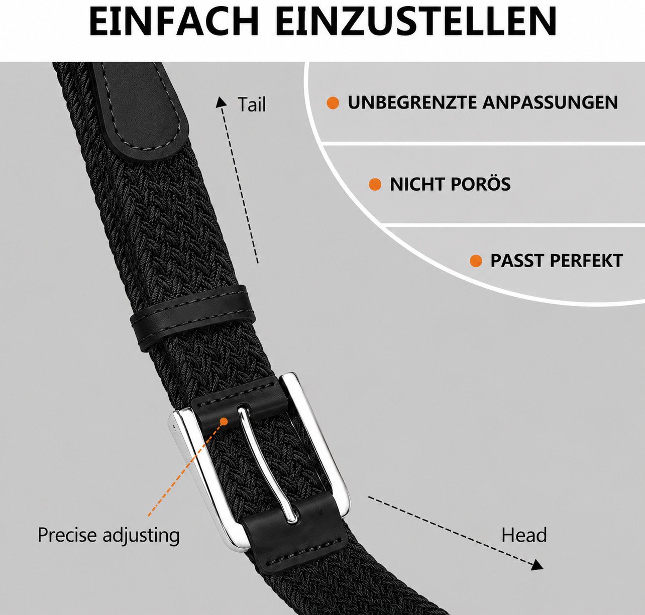 ibettertec Ledergürtel Stoffgürtel Stretchgürtel Elastik Flechtgürtel Geflochtener (und Elastischer Dehnbarer Gürtel, für Damen und Herren) Breite 3.5cm Länge 1 – Bild 3 von 5