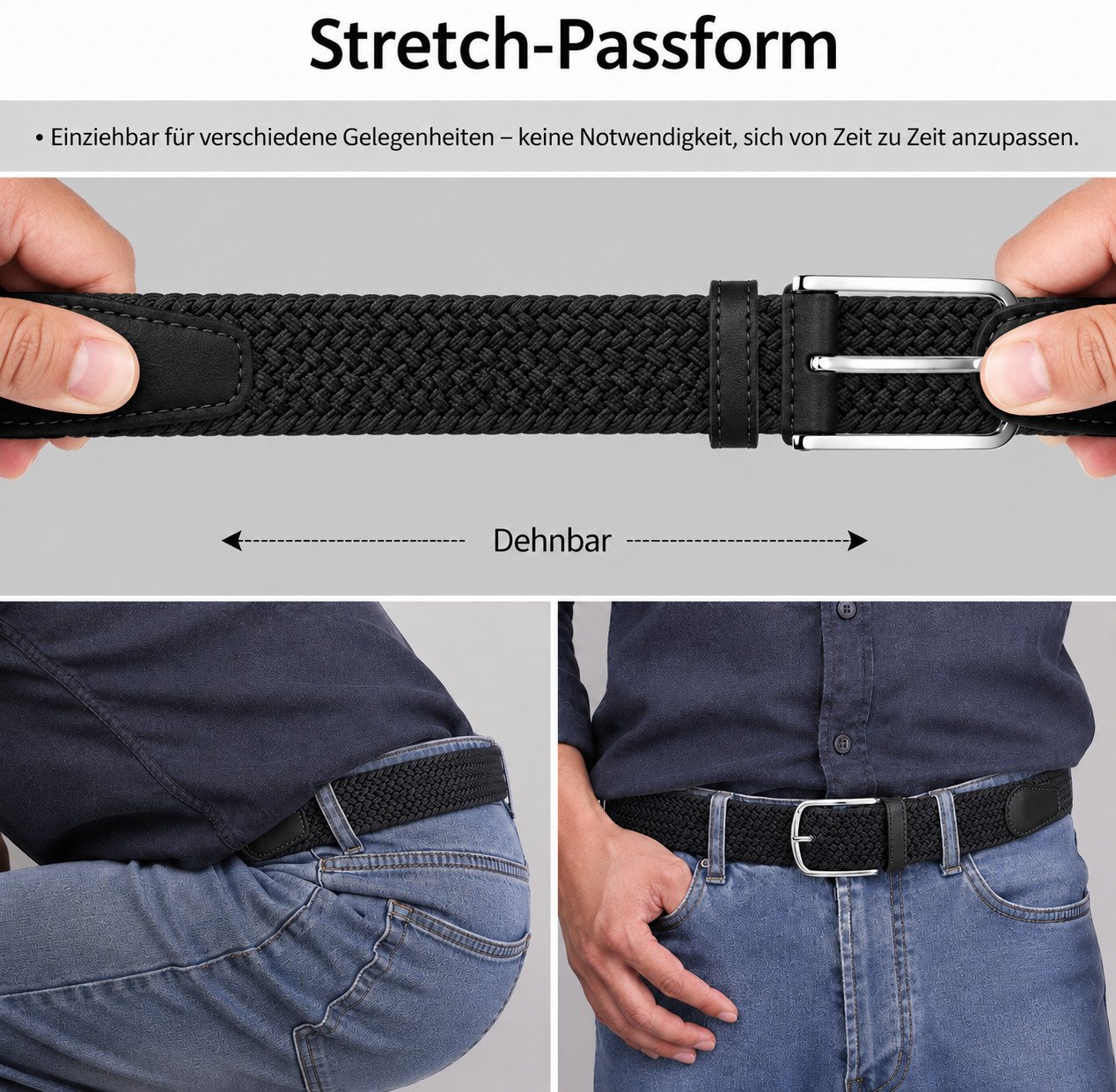 ibettertec Ledergürtel Stoffgürtel Stretchgürtel Elastik Flechtgürtel Geflochtener (und Elastischer Dehnbarer Gürtel, für Damen und Herren) Breite 3.5cm Länge 1 – Bild 4 von 5