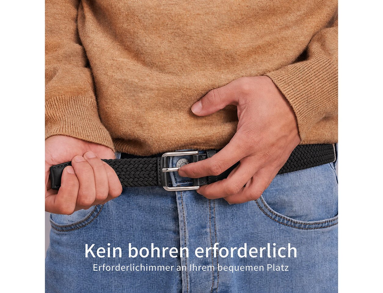 ibettertec Ledergürtel Stoffgürtel Stretchgürtel Elastik Flechtgürtel Geflochtener (und Elastischer Dehnbarer Gürtel, für Damen und Herren) Breite 3.5cm Länge 1 – Bild 5 von 5