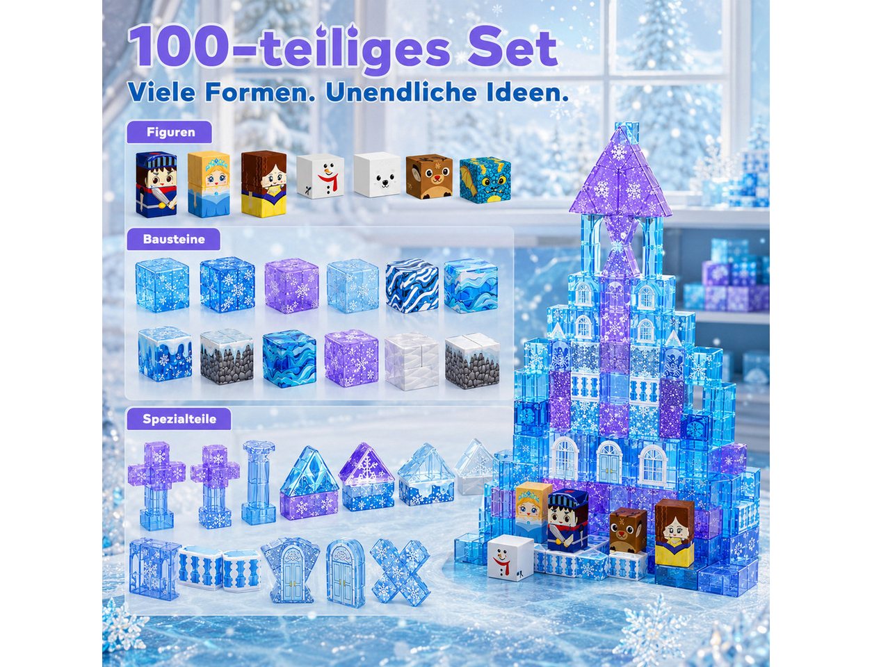 ibettertec magnetische Bausteine, Lern- & Steckspiel, Kreativspielzeug für Kinder Magnetspielbausteine, (Set, 100 St., STEM sensorisches Spielzeug Magnetbaustei – Bild 3 von 5
