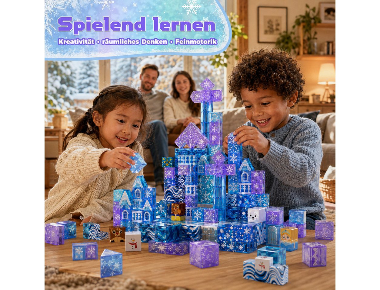 ibettertec magnetische Bausteine, Lern- & Steckspiel, Kreativspielzeug für Kinder Magnetspielbausteine, (Set, 100 St., STEM sensorisches Spielzeug Magnetbaustei – Bild 4 von 5