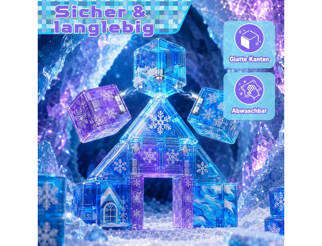 ibettertec magnetische Bausteine, Lern- & Steckspiel, Kreativspielzeug für Kinder Magnetspielbausteine, (Set, 100 St., STEM sensorisches Spielzeug Magnetbaustei – Bild 5 von 5
