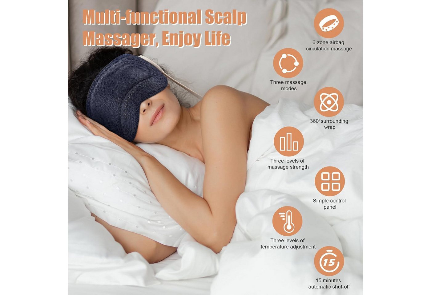ibettertec Massagegerät Elektrisches Kopfmassagegerät, 360°Abdeckung Tragbare Kopf, Augen, 2000mAh,verbessert die Schlafqualität,Tragbar, Kopf und Augenmassageg – Bild 3 von 5