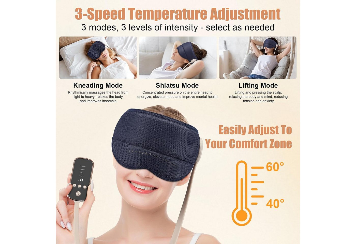 ibettertec Massagegerät Elektrisches Kopfmassagegerät, 360°Abdeckung Tragbare Kopf, Augen, 2000mAh,verbessert die Schlafqualität,Tragbar, Kopf und Augenmassageg – Bild 4 von 5
