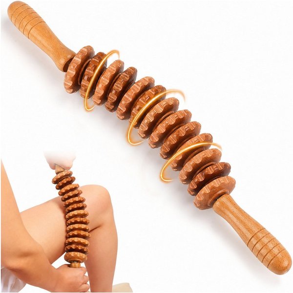 ibettertec Massageroller Holz Massageroller mit Griff, Anti Cellulite Faszienrolle 42cm, Faszienrolle Holz Massagegerät, Faszienstab Roller Wood, Massageroller 