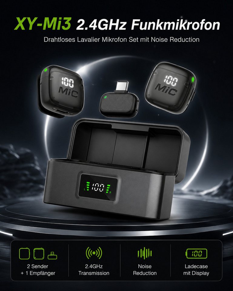 ibettertec Mikrofon 2.4GHz Drahtloses Mikrofonsystem mit Noise Reduction, – Bild 2 von 5