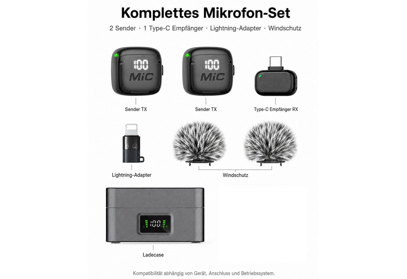 ibettertec Mikrofon 2.4GHz Drahtloses Mikrofonsystem mit Noise Reduction, – Bild 4 von 5