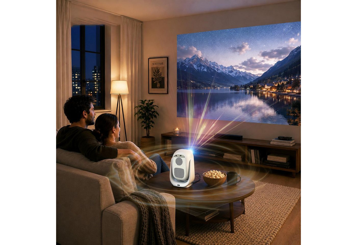 ibettertec Mini Beamer 4K Unterstützt,Beamer Integrierte APP,20000 Lumens Mini-Beamer (Automatische Trapezkorrektur,WiFi 6 180°Dreh Projektor Tragbar) – Bild 2 von 5