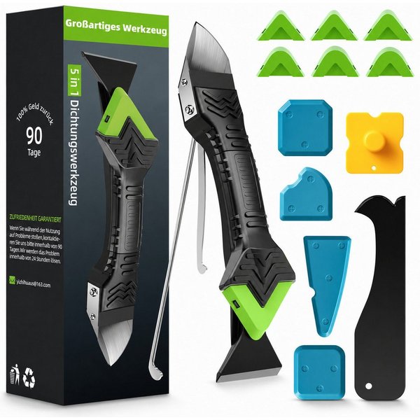 ibettertec Multitool Multitool 5‑in‑1 Silikonentferner‑Set – Fugenwerkzeug aus Edelstahl, (Set, mit 6 austauschbaren Silikonpads, Schaber und Dichtstoffwerkzeug