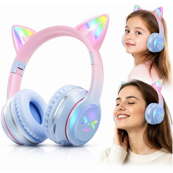 ibettertec Over-Ear-Kopfhörer Bluetooth 5.3 LED Katzenohren Faltbares Design Bluetooth-Kopfhörer (Katzenohr-Headset für Mädchen, kompatibel mit Tablet/Computer/