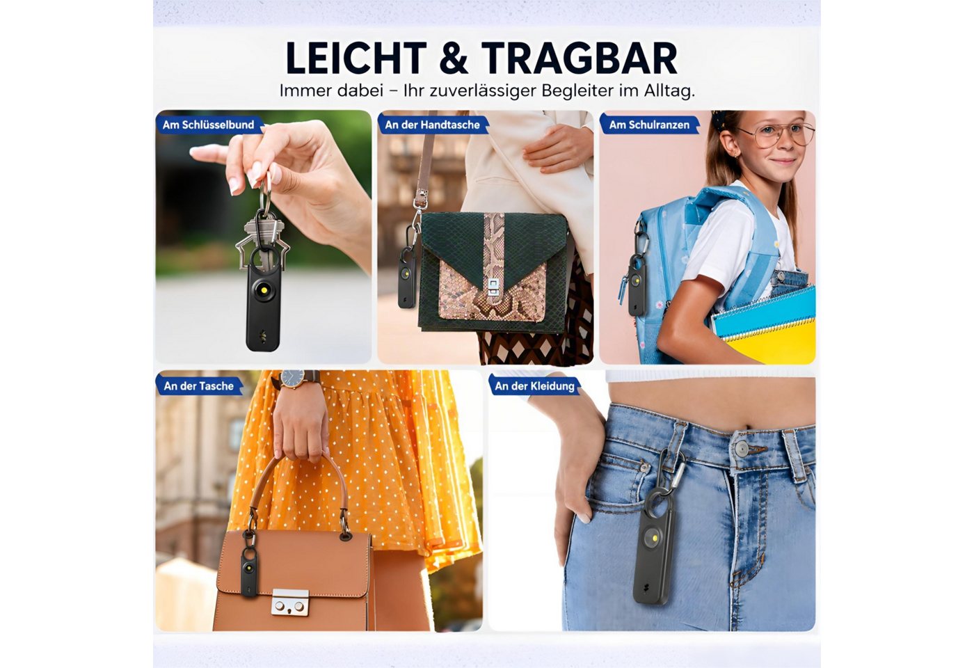 ibettertec Personenalarm, Schlüsselanhänger 135 dB, LED Licht Überfallmelder Alarmanlage (Taschenalarm, Sirene,Taschenlampe, kompakt, für Frauen, Kinder, Senior – Bild 2 von 5