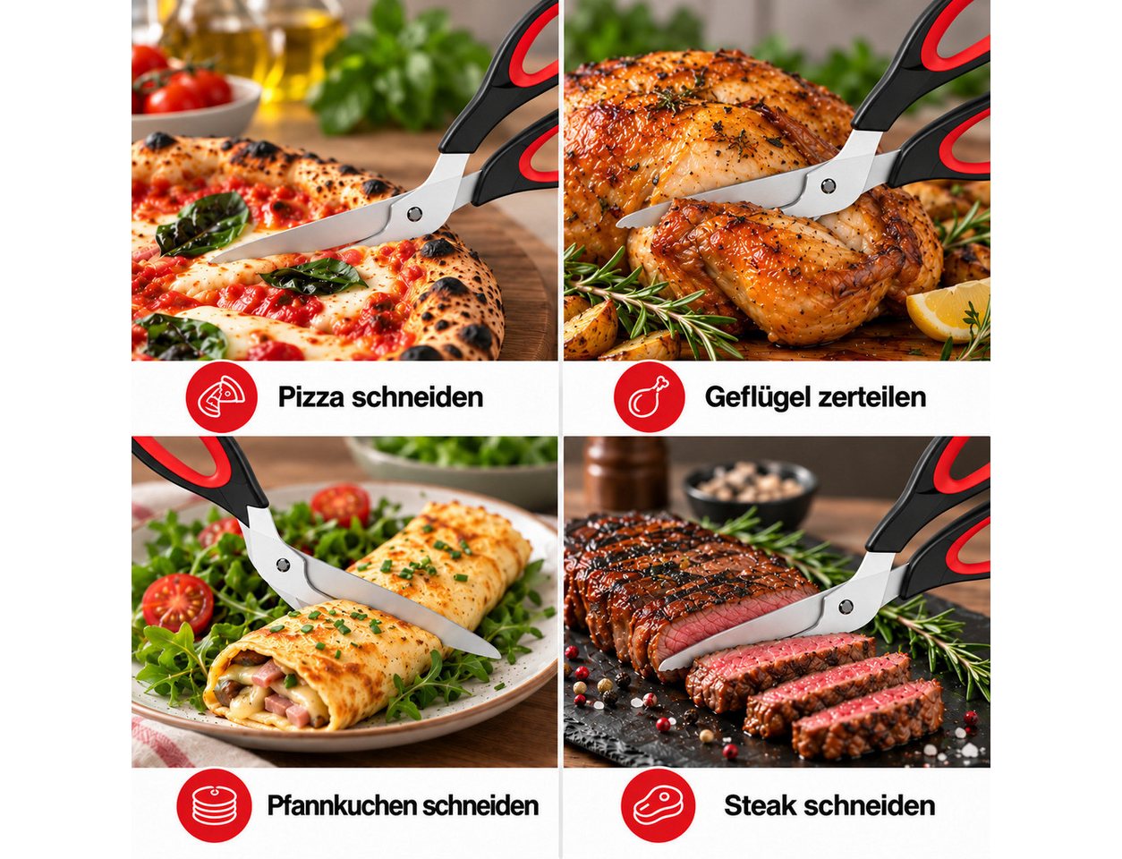 ibettertec Pizzaschneider Pizzaschere Edelstahl, hochwertig scharf, 27 cm,Praktisch & Sicher, zum Reinigen zerlegbar, ideal für Pizza, Steak, Gemüse, Obst & Krä – Bild 2 von 5
