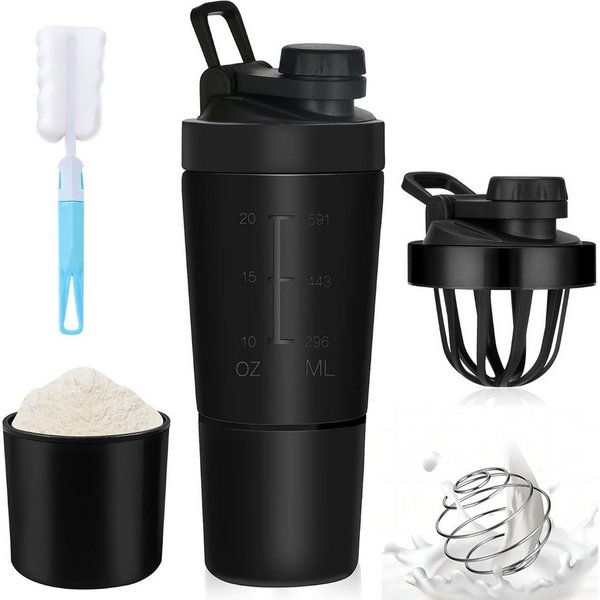 ibettertec Protein Shaker Protein Shaker Edelstahl 700+200 ML Eiweiß Becher mit pulverfach, Edelstahl, Doppelwandig, mit 200ml Tasse, für Eiweiß, Diät und Fitne