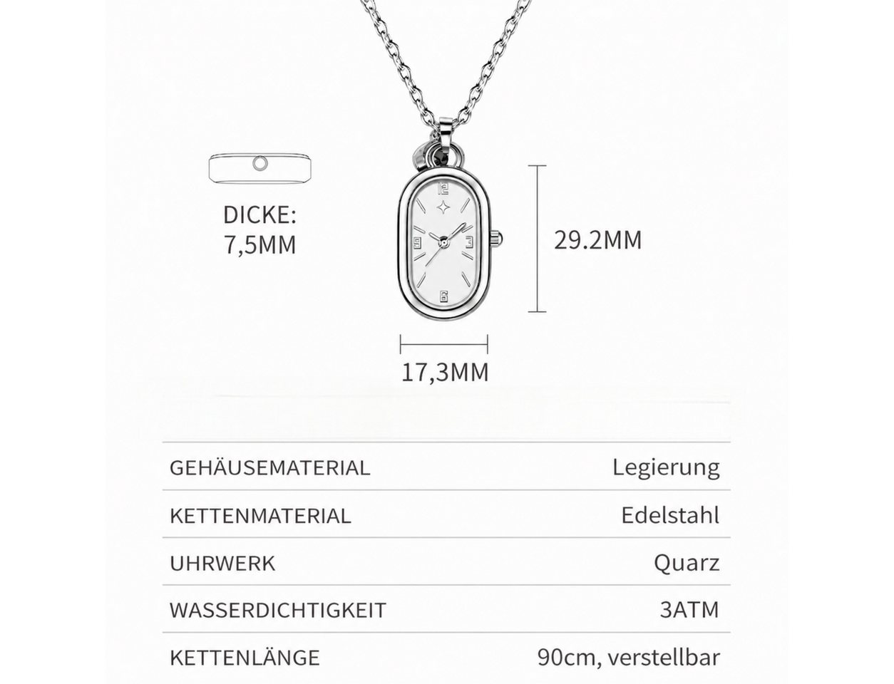 ibettertec Quarzuhr Damenuhr,Kette mit Anhänger,Damenhalskette mit Uhr, (Schmuck, Geschenk, für Damen,Länge verstellbar), Edelstahlkette,Damenuhr,Elegante Uhren – Bild 4 von 5