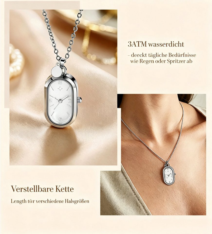 ibettertec Quarzuhr Damenuhr,Kette mit Anhänger,Damenhalskette mit Uhr, (Schmuck, Geschenk, für Damen,Länge verstellbar), Edelstahlkette,Damenuhr,Elegante Uhren – Bild 5 von 5