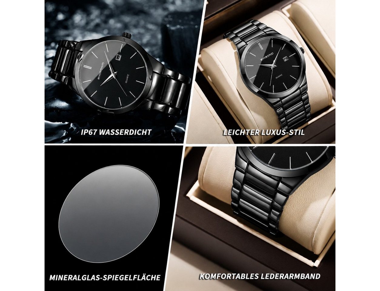 ibettertec Quarzuhr Multifunktionsuhr,Armbanduhr,Herrenuhr,Edelstahlarmband 3ATM, (Datum Analog, inkl. Bandversteller und Reinigungstuch, Geschenk), Chronograph – Bild 3 von 5