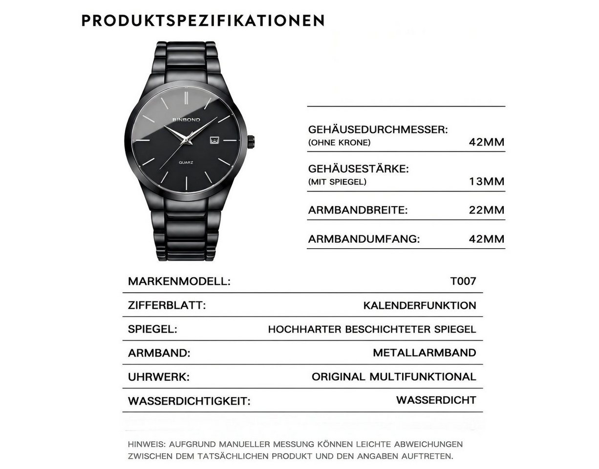 ibettertec Quarzuhr Multifunktionsuhr,Armbanduhr,Herrenuhr,Edelstahlarmband 3ATM, (Datum Analog, inkl. Bandversteller und Reinigungstuch, Geschenk), Chronograph – Bild 5 von 5
