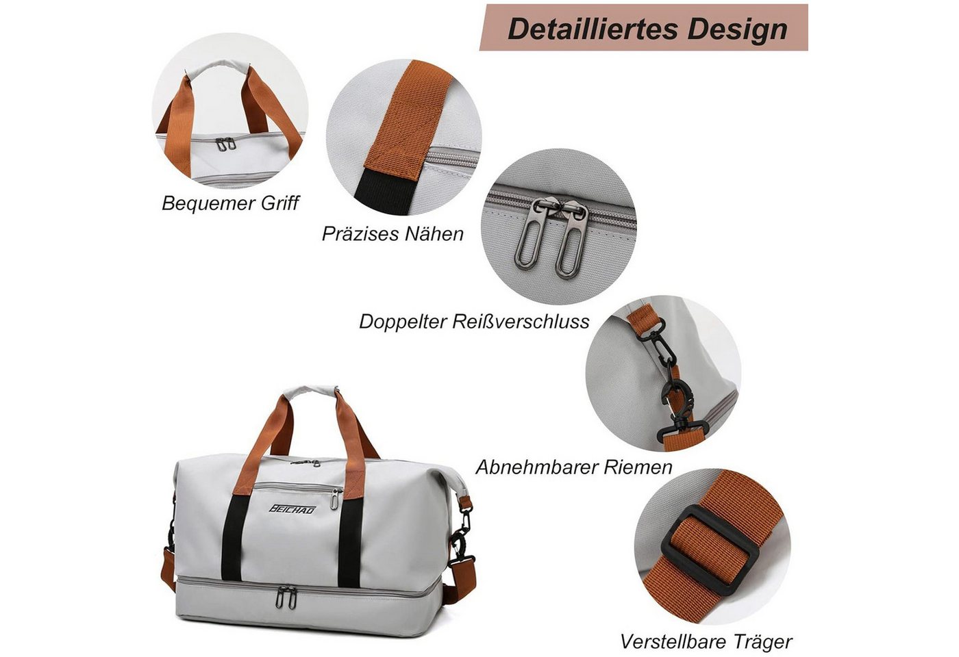 ibettertec Reisetasche Fitnesstasche,Sporttasche,Große Umhängetasche mit Schuhfach&Nassfach (Atmungsaktiv, wasserdicht, verschleißfest, großes Fassungsvermögen) – Bild 4 von 5