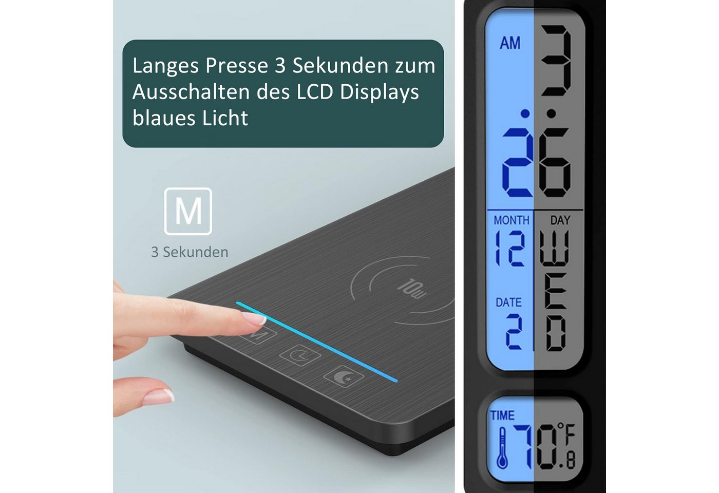 ibettertec Schreibtischlampe Schreibtischlampe, LED Schreibtischlampe, LED Tischlampe Dimmbar, Drahtlose Ladefunktion, LED fest integriert, Tageslichtweiß, warm – Bild 4 von 5