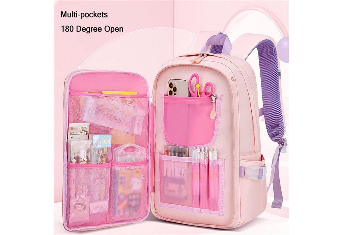 ibettertec Schulrucksack Mädchen, Schülerrucksack ergonomisch, Schultasche Kinder (Freizeitrucksack mit Reflexstreifen für Schule, Alltag und Reise), Ergonomisc – Bild 2 von 5