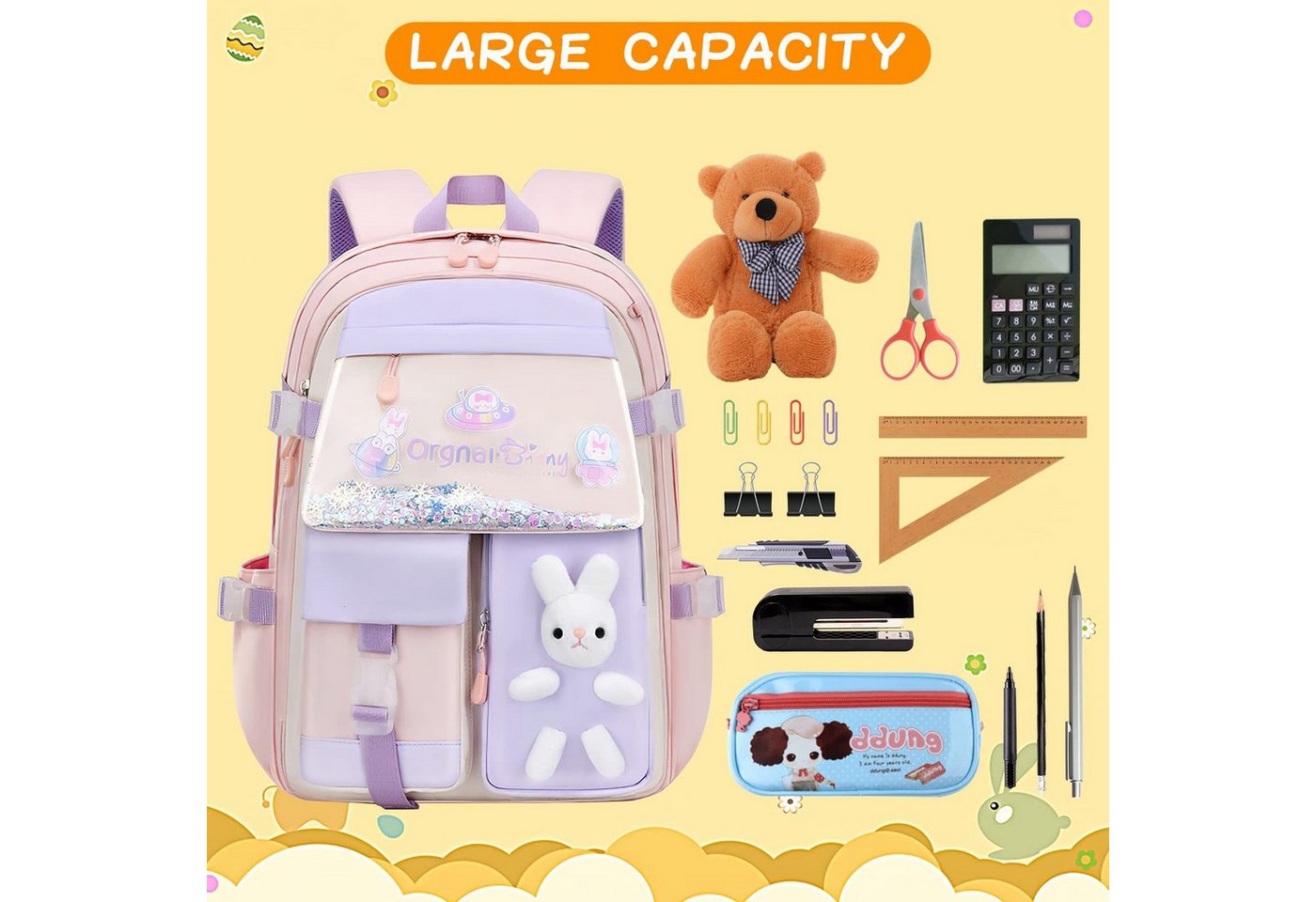 ibettertec Schulrucksack Mädchen, Schülerrucksack ergonomisch, Schultasche Kinder (Freizeitrucksack mit Reflexstreifen für Schule, Alltag und Reise), Ergonomisc – Bild 4 von 5