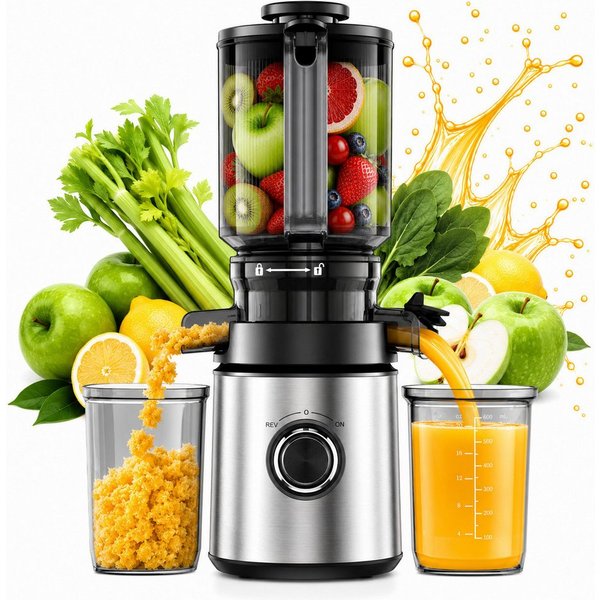 ibettertec Slow Juicer 400W Entsafter mit 2L Vorratsbehälter,140 mm Einfüllöffnung,Feinfilter, BPA-frei, Saft & Fruchteis,Für ganze Früchte und Gemüse